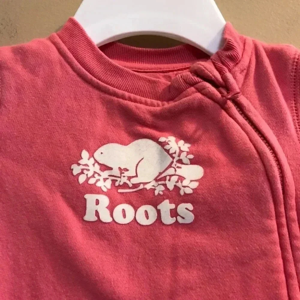 ROOTS Canada Baby Infant Pink Fleece Sweater Zip One Piece Sz 3 - 6 Months S